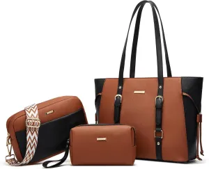 Women Fashion Synthetic Leather Handbags Tote Bag Shoulder Bag Top Handle Satchel Purse Set 4pcs