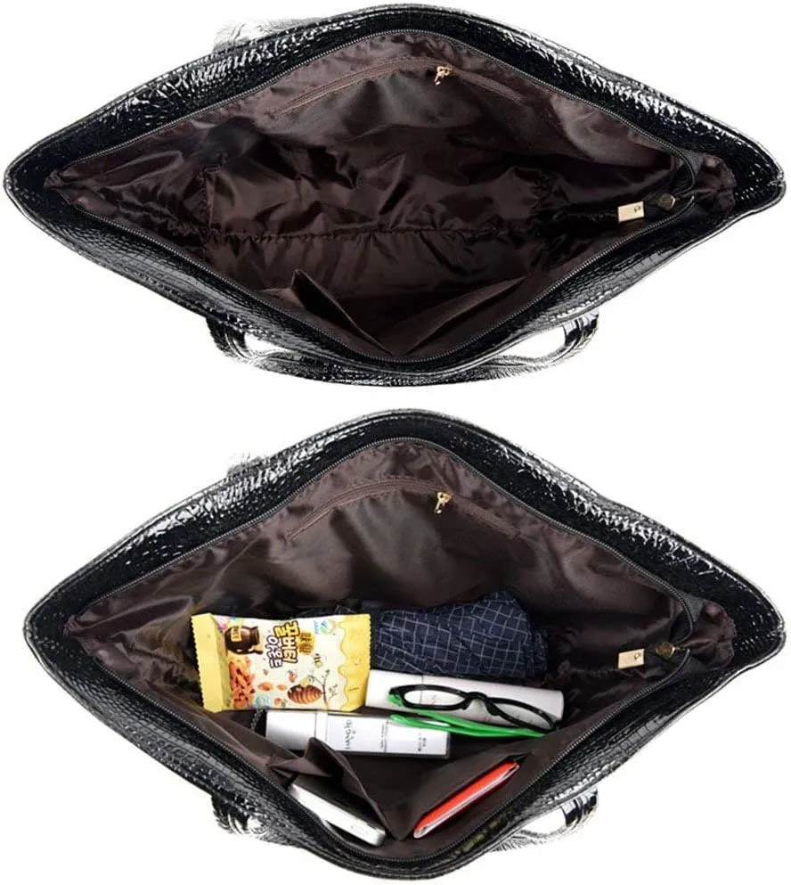 Womens Large Tote Shoulder Handbag Purse Travel Satchel Stylish Fuax Leather Crocodile Hobo Top Handle Bag