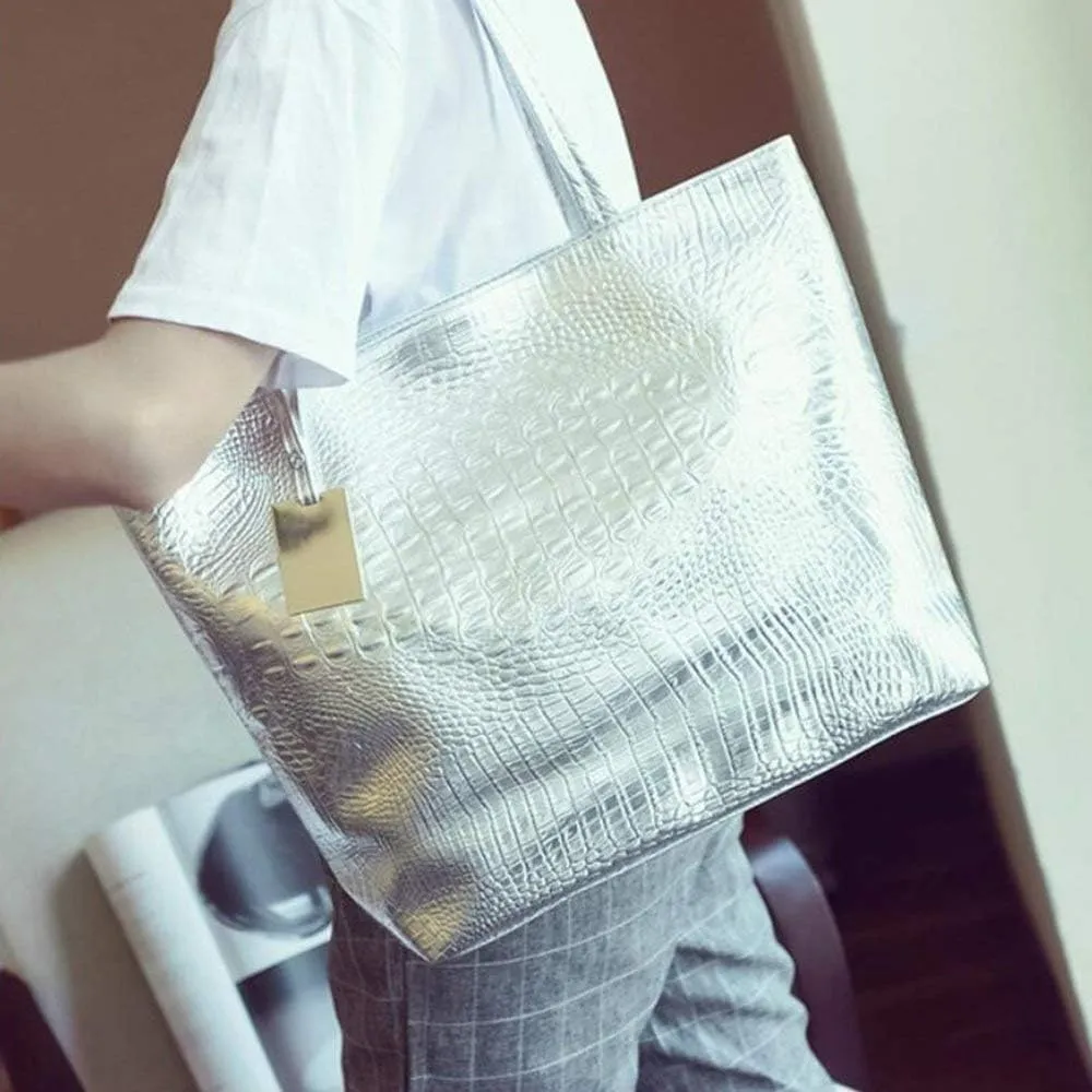 Womens Large Tote Shoulder Handbag Purse Travel Satchel Stylish Fuax Leather Crocodile Hobo Top Handle Bag