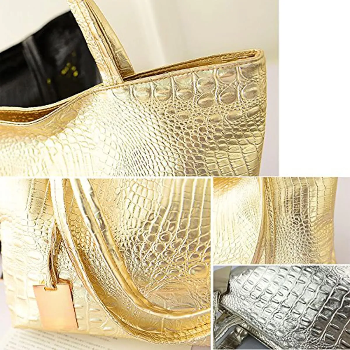 Womens Large Tote Shoulder Handbag Purse Travel Satchel Stylish Fuax Leather Crocodile Hobo Top Handle Bag