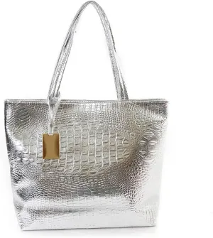 Womens Large Tote Shoulder Handbag Purse Travel Satchel Stylish Fuax Leather Crocodile Hobo Top Handle Bag