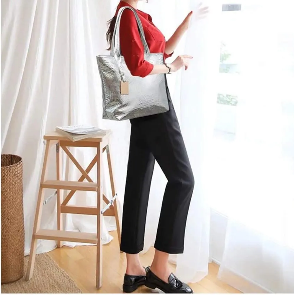 Womens Large Tote Shoulder Handbag Purse Travel Satchel Stylish Fuax Leather Crocodile Hobo Top Handle Bag