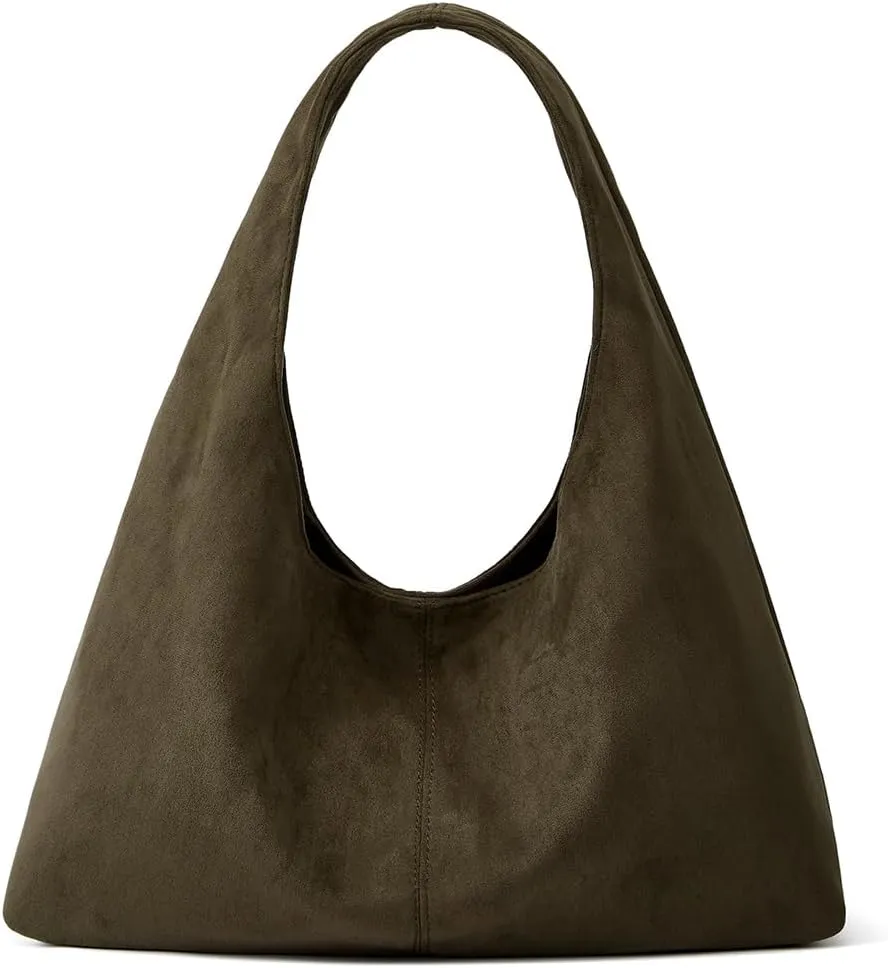Women's Suede Tote Bag Retro Crescent Shoulder Bag Trendy 2025 Suede Handbag Underarm Purse Work Bag Dumpling Bag
