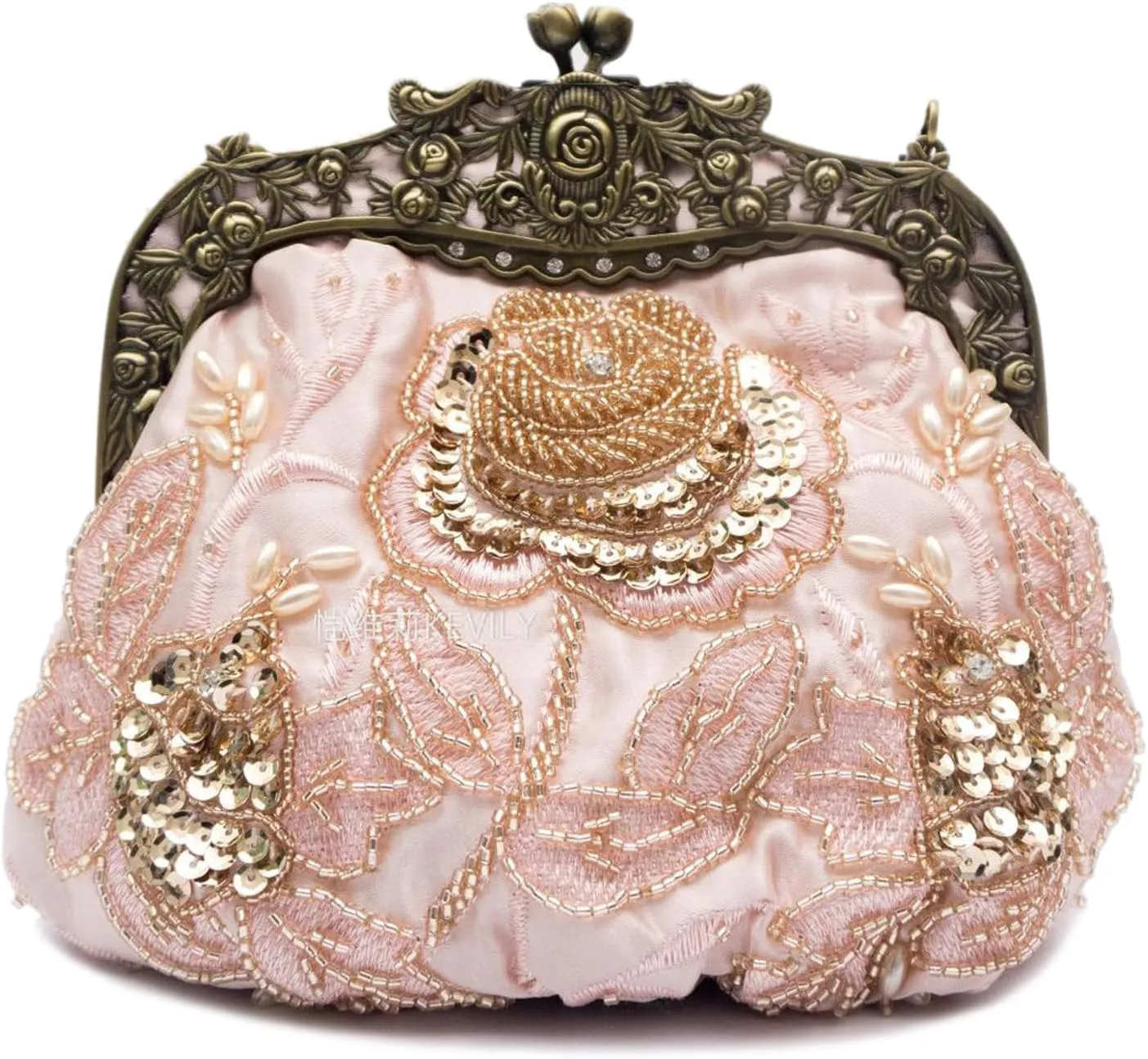Women's Vintage Beaded Sequin Flower Evening Handbags Wedding Clutches Prom Cocktail Party Handbags