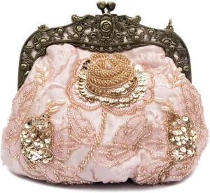 Women's Vintage Beaded Sequin Flower Evening Handbags Wedding Clutches Prom Cocktail Party Handbags