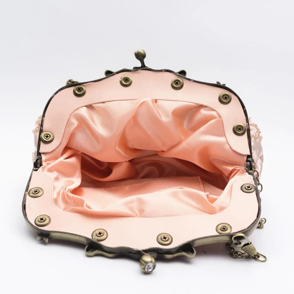 Women's Vintage Beaded Sequin Flower Evening Handbags Wedding Clutches Prom Cocktail Party Handbags