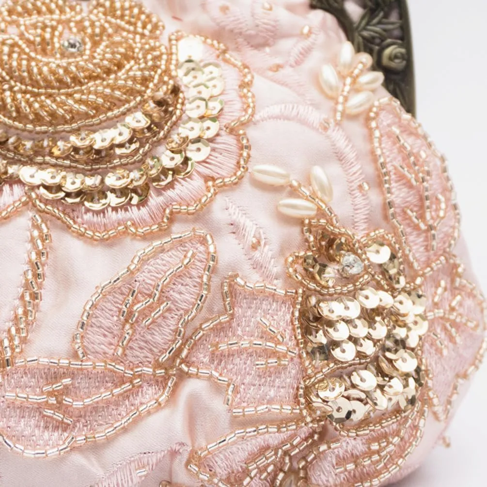 Women's Vintage Beaded Sequin Flower Evening Handbags Wedding Clutches Prom Cocktail Party Handbags