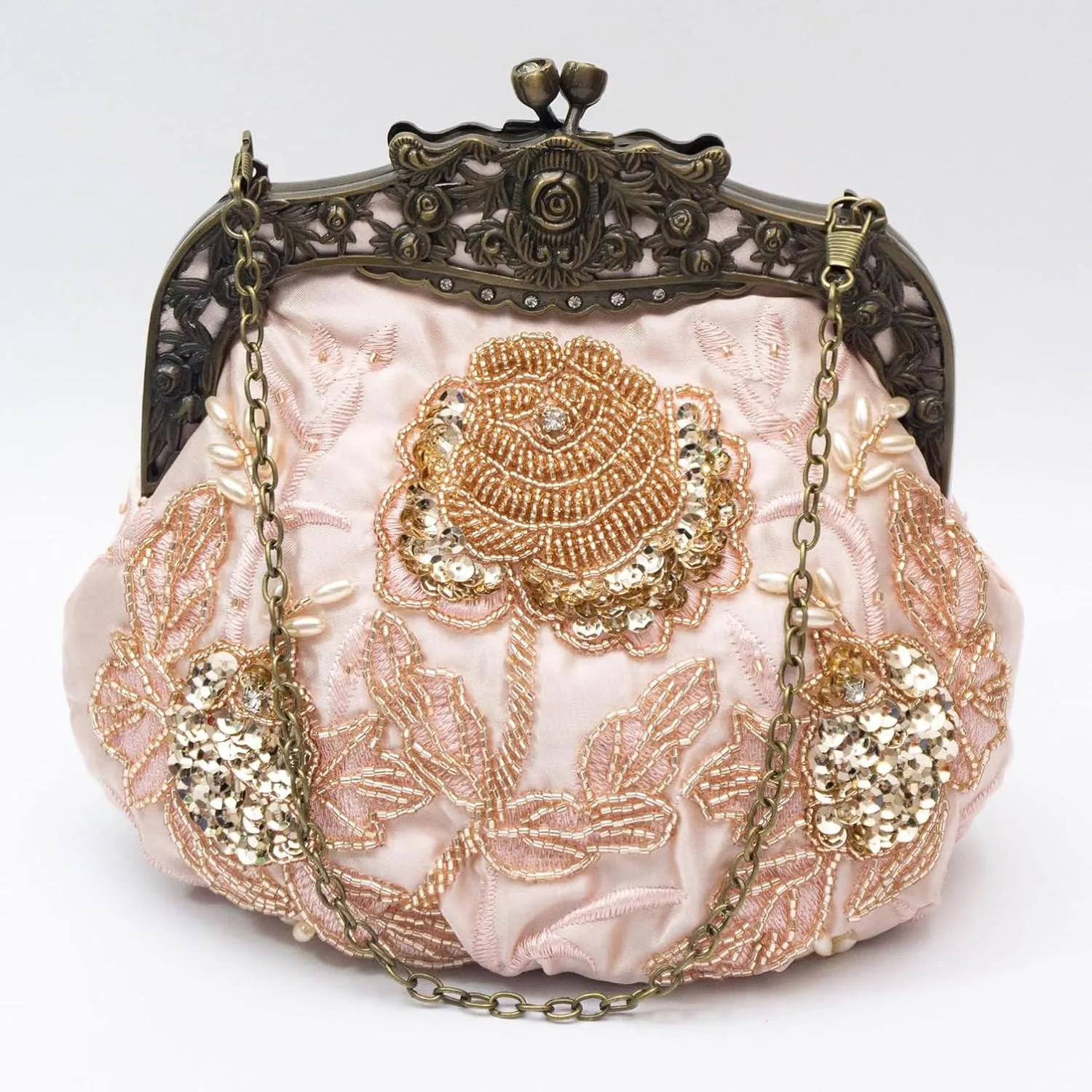 Women's Vintage Beaded Sequin Flower Evening Handbags Wedding Clutches Prom Cocktail Party Handbags