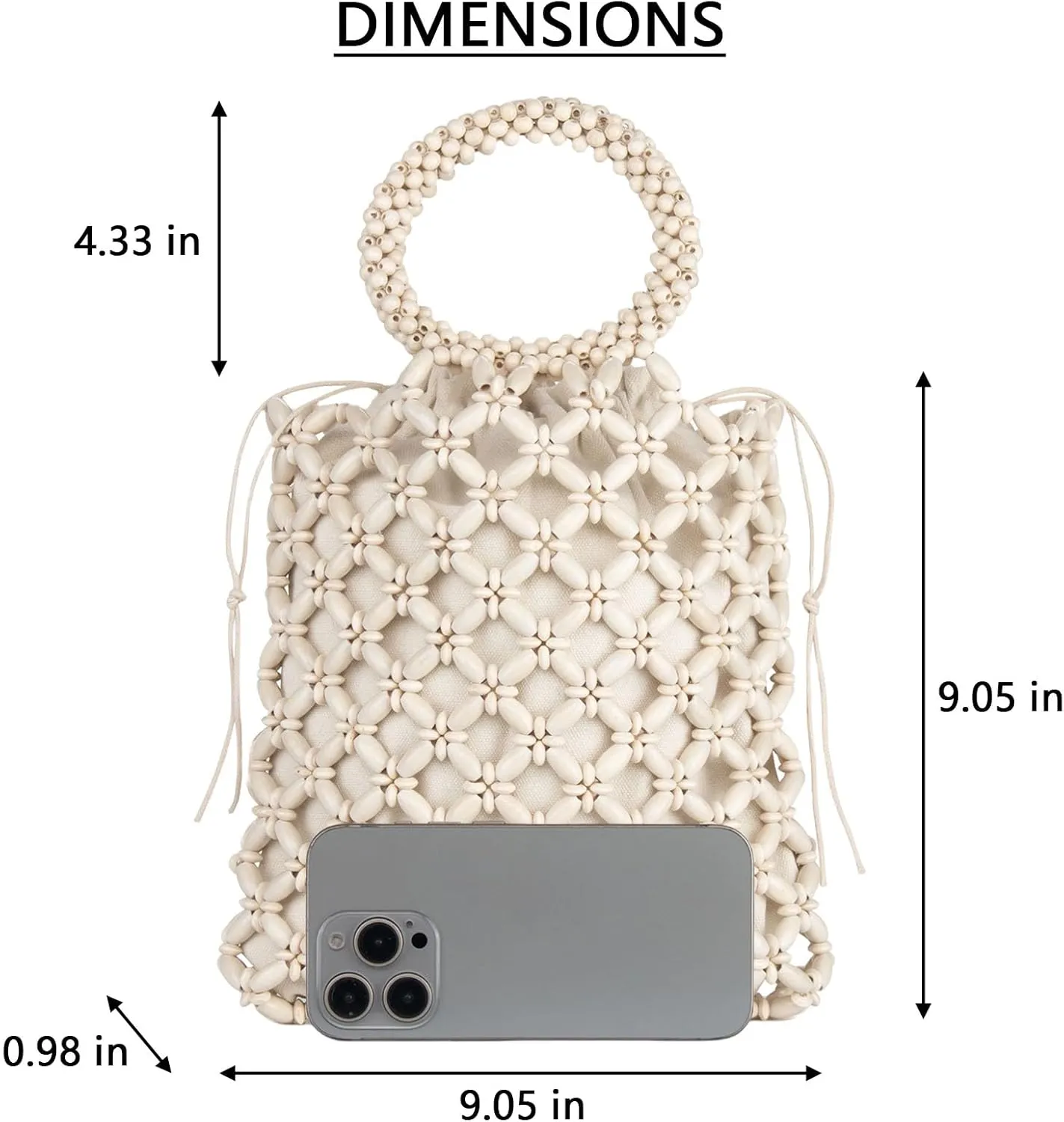 YYW Unique Handmade Wooden Bead Tote Bag for Women, Small Handwoven Clutch Purses Woven Bucket Handbag and Drawstring Handbag